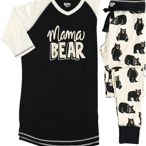 LAZY ONE Mama Bear Pajama Set, black and ivory - Picture 3 of 5